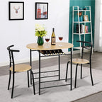 VINGLI 3 Piece Dining Set,Small Kitchen Table Set for 2,Breakfast Table Set for 2,Kitchen Wooden Table and 2 Chairs for Small Space/Dining Room/Apartment,Metal Frame,Wine Rack,Black&Natural