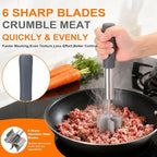 Palksky Stainless Steel Meat Chopper with 6 Wide Blades, Heavy Duty Ground Beef Masher & Meat Smasher Tool, Heat Resistant Silicone Handle Hamburger Smasher for Cast Iron & Metal Pans