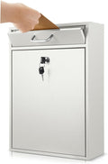 Yaocom Locking Mailbox with Key for Outdoor 16.2 x 11.2 x 4.7 Inches Large Wall Mount Mail Box with Lock Security Mail Drop Metal Collection Boxes Hanging Secure Postbox(Creamy White)