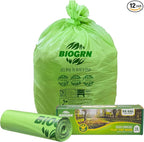 50-55 Gallon Compostable Trash Bags Flat-Top 12 Bags Heavy Duty 1.57 Mil 208.2 Liter Large Lawn and Yard Waste Bag Compost for Outdoor Garden ASTM D6400, US BPI and OK Compost Home Certified