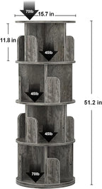 Aheaplus Rotating Bookshelf, 360 Display Corner Bookshelf for Small Space, 4 Tier Floor Standing Bookcase Storage Rack, Wood Narrow Book Shelf Organizer for Bedroom, Living Room, Study Room, Grey Oak