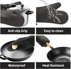 Hovico Silicone Oven Mitts, Heat Resistant 500F Kitchen Mitts 2PCS, 11.6" BPA-Free Soft Baking Gloves, Non-Slip Grip Oven Gloves with Soft Cotton Lining for Kitchen Cooking Baking BBQ - Black