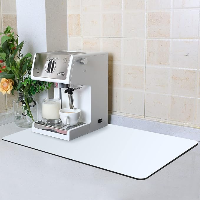 ZLR Coffee Bar Mat for Espresso Machine, 12"x20" Medium, Milk White | Absorbent Dish Drying Mat, Stain-Hiding PU Top, Non-Slip Back, Fits Grinder, Knock Box, Tamper & Milk Frother