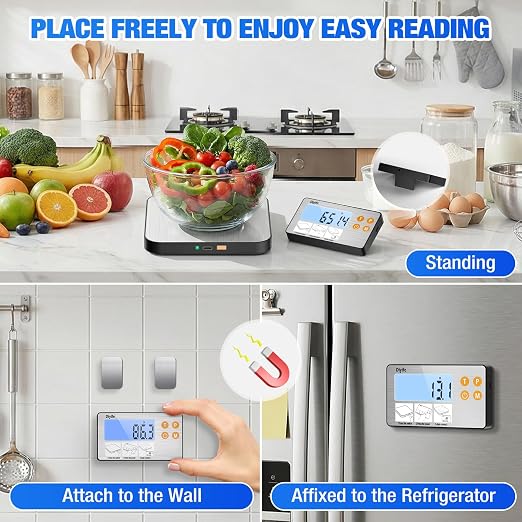 Rechargeable Split Food Scale, Diyife 33lb Digital Kitchen Scales with Split Display, 1g/0.1oz High Accurate, Food-Grade 304 Stainless Steel, 7 Units, Backlit LCD, for Cooking, Baking, Meal Prep