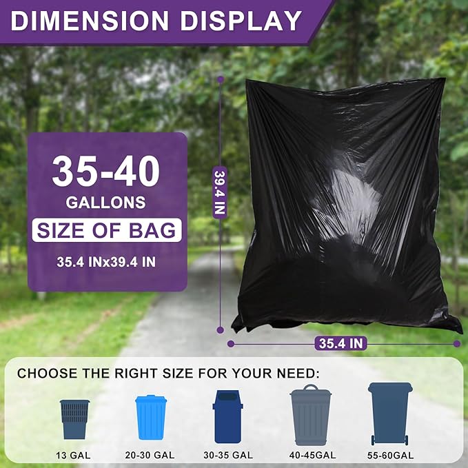 35-40 Gallon Black Trash Bags 120 Count - 35" x 40" Large Garbage Bags, 30+ Gallon Strong Trash Can Liners for Home, Commercial Use,Yard Waste, Bulk