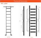 DIYHD 108" Rolling Library Ladder with Handrail, 4FT Sliding Rail, Black | 9-Step lightweight ladder with space-saving upright storage, Telescopic top hooks, Locking bottom rollers, 300lbs capacity