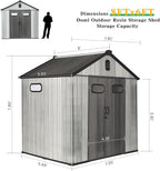 Domi 8x6FT Resin Outdoor Storage Shed with Lockable Door, Waterproof Outside Sheds with Windows & Vents, Heavy-Duty Plastic Tool Storage Shed for Patio Furniture, Lawn Mower, Bike