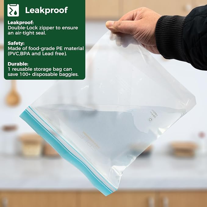 SPLF 20 Pack Reusable Sandwich Bags Dishwasher Microwave Safe | BPA Free Extra Thick Leakproof Reusable Food Storage Bags Silicone Free Quart Size Freezer Bags Containers