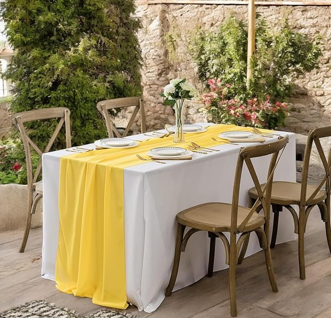Pack of 25 | Yellow | 14ft Chiffon Table Runner 29x170 Inches Long Romantic Rustic Sheer Gauze Runner for Wedding Bridal Shower Birthday Banquets Engagement Spring Easter Boho Decorations