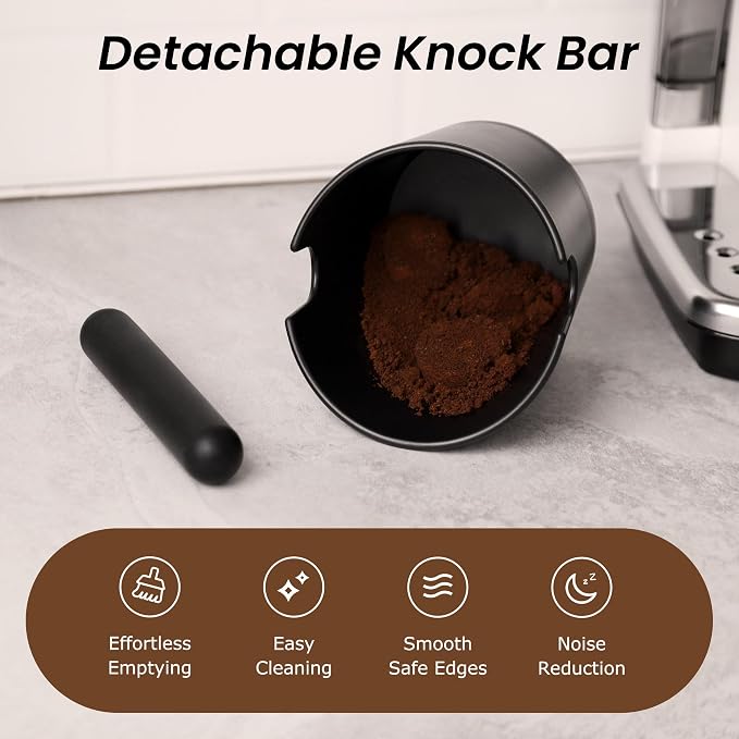 VEVOK CHEF Espresso Knock Box Coffee Knock Box Espresso Bucket Knock Coffee Ground Dump Bin with Removable Knock Bar Trash Can Non-Slip Base