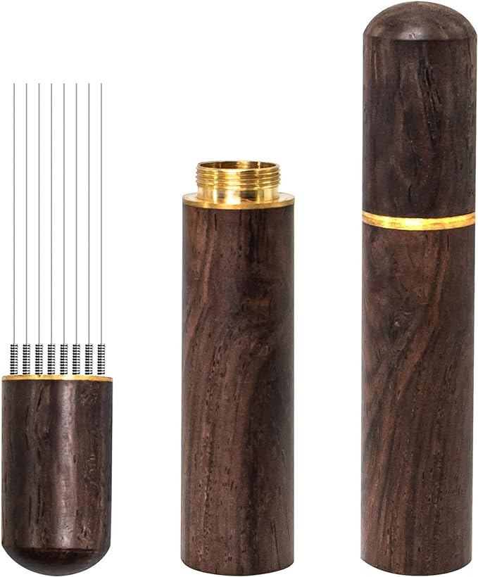 Espresso Coffee Stirrer 8 Needles 0.4mm Espresso Distribution Tools, Natural Wood Handle and Stand