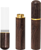 Espresso Coffee Stirrer 8 Needles 0.4mm Espresso Distribution Tools, Natural Wood Handle and Stand