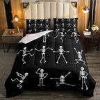 Erosebridal Sugar Skull Comforter Set King Size Skeleton Bones Bedding Set for Kids Boys Girls Teens Adult Halloween Horror Theme Down Comforter Gothic Spooky Duvet Sets with 2 Pillow Cases