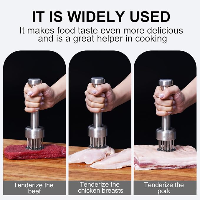 Stainless Steel Meat Tenderizer Tool with 21 Sharp Needles - A Meat Tenderizer Mallet for Chicken and Beef, Durable Meat Mallet Hammer, Easy-Grip Meat Hammer Tenderizer