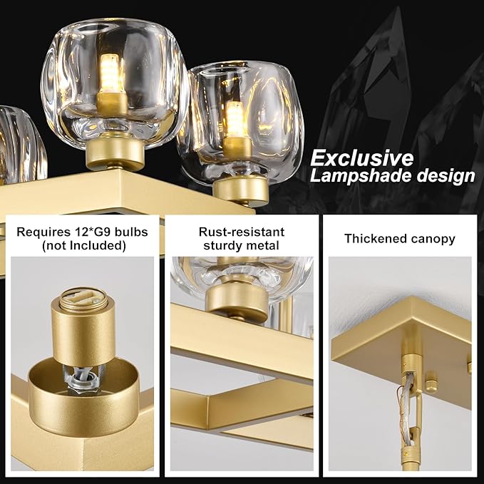 59 Inch Brass Rectangle Wagon Wheel Chandeliers, Gold Chandelier for Dining Room Over Table, Modern Crystal Long Chandelier, Farmhouse Large Linear Chandeliers for Kitchen Island