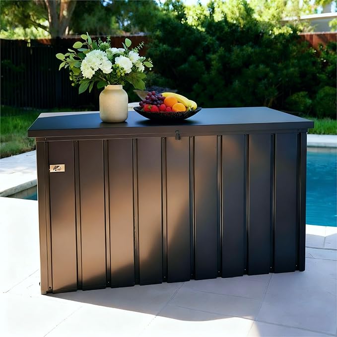 PURPLE LEAF Outdoor Deck Box 150 Gallon Waterproof Lockable Storage Box Container with Lid Deck Organization for Patio Cushions Side Table Pool Accessories Garden Tools, Gray