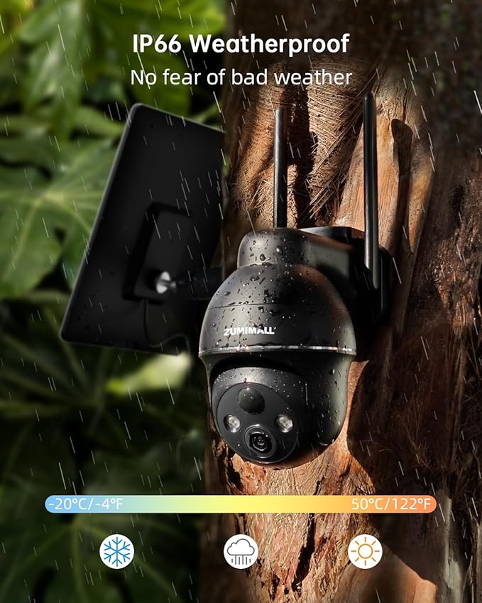 ZUMIMALL 4G LTE Cellular Solar Security Camera Wireless Outdoor, 2K No WiFi Security Camera Solar Powered with Color Night Vision, 2-Way Talk, Motion Alert, Cloud, SIM Included（US Version）