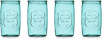 Glaver's Highball Glasses Set of 4 – 20oz Artistic Ice-Cold Pretty Blue – Vintage Glassware with Embossed Logo – Beverage Drinking Glasses for Water, Juice, Cocktails. Hand Wash.