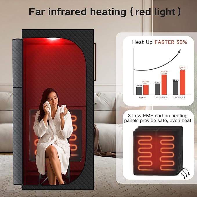 Far Infrared Sauna Box with Red Light Therapy, Portable Dry Sauna for Relaxation, Detoxification, Carbon Crystal Heating,9 Levels, Full Size 5.9ft×2.9ft×2.6ft