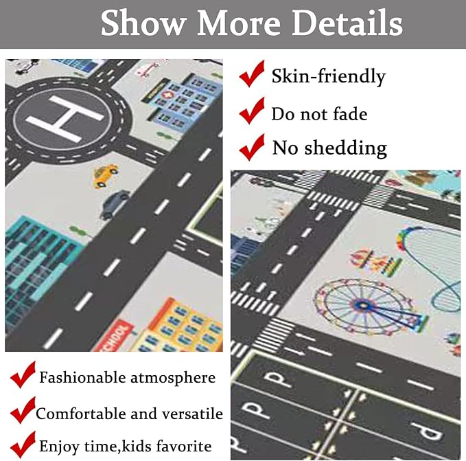 Kids Rug Play Mat Great for Playing with Cars and Toys,Educational Kid Road and Traffic City Life Carpet,Children Baby Fun Throw Rug for Bedroom Play Room,31X63Inch/80X160CM