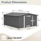 12x14 FT Shed Outdoor Storage Metal Large Garden Tool Sheds with Lockable Doors Floor Frame Gable Roof Waterproof Steel Utility Equipment Sheds for Backyard Patio Lawn Poolside, Black