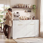 Cyclysio 55" Fluted Sideboard Buffet Cabinet with Drawers, White | Modern Accent Storage Console Table & Coffee Bar Station with Adjustable Storage Shelves for Dining Room, Kitchen, Entryway