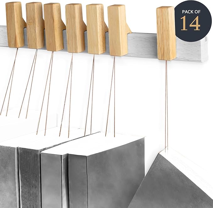 Wall Book Organizers Hanging Pins - Extra Pins for Floating Shelves Wall Mounted, Extra Hardwood Hanging Pins for Floating Bookshelves, Ideal for Book Lovers, (Natural Finish)