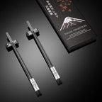 Premium 304 Stainless Steel Chopsticks Set - 2 Pairs Titanium Plated Japanese Style with Laser Engraved Design, Dishwasher Safe, Non-Slip Grip, Elegant Gift Box (Black)