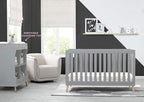 Delta Children Essex 4-in-1 Convertible Baby Crib, Grey with Natural Legs + Delta Children Twinkle Galaxy Dual Sided Recycled Fiber Core Crib and Toddler Mattress (Bundle)