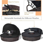 Tangkula Patio Round Daybed with Retractable Canopy, Outdoor Wicker Rattan Furniture Sets, Sectional Cushioned Sofa Set w/Height Adjustable Coffee Table, Rattan Conversation Sets (Black)