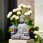 Meditating Buddha Statue with Solar Lights, Zen Garden Decor for Home, Patio, Yard, Outdoor – Unique Gift for Women and Friends(Two Pavilions)