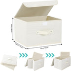 Storage Boxes, Collapsible Storage Bins with Lids, Cotton and linen cloth Storage Baskets with Handle, for Books, Closet, Bedroom, Home, 13x9.1x7.9 in, Beige