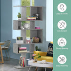 Giantex 5-Tier Geometric Bookshelf, 70" Tall Wood Freestanding Decorative Display Open Shelves with Anti-Tipping Device, Each Shelf Holds up to 44 lbs, Wooden S Shaped Bookcase, Gray