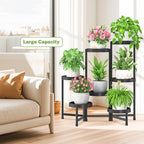 iDavosic.ly 7 Tier Folding Plant Stand Indoor Outdoor with Plastic Tray, Tiered Corner Flower Holder Shelf, Metal Orchid Display Rack for Patio Porch Living Room Garden Balcony, Modern Black