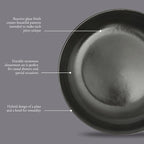 Gibson Elite Beckett 4-Piece 9 Inch Dinner Plate Bowl Set – Reactive Glaze Stoneware – Shallow Serving Pasta Bowls (Blate) – Round Wide-Rim Design – Microwave & Dishwasher Safe - Black