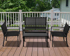 FDW 4 Piece Patio Conversation Sets with Metal Patio Furniture Tempered Glass Tabletop Waterproof Textilene for Outside Backyard Lawn Balcony