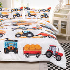 CVHOUSE Tractor Bedding Sets for Boys,Excavators Comforter Queen,Boys Cartoon Truck Comforter Set,Trucks Tractors Cars Quilt Set with 1 Comforter and 2 Pillow Cases- 3 Piece