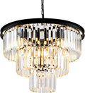 8 Light Modern Crystal Chandelier 20'' Black Chandeliers for Dining Room Contemporary Pendant Light Fixture Round 3-Tier Adjustable Height E12 for Living Room, Foyer, Entryway, Bedroom
