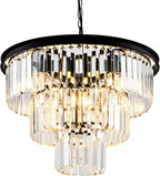 8 Light Modern Crystal Chandelier 20'' Black Chandeliers for Dining Room Contemporary Pendant Light Fixture Round 3-Tier Adjustable Height E12 for Living Room, Foyer, Entryway, Bedroom