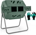 S AFSTAR Composter Tumbler Outdoor, 42-Gal Dual Chamber Tumbling Composter with 2 Sliding Doors, Metal Frame, BPA-Free Large Rotating Compost Bin Tumbler for Garden Yard Waste (Green)