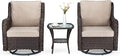 IDEALHOUSE 3 Pieces Outdoor Wicker Swivel Rocker Patio Set, 360-Degree Swivel Rocking Chair Elegant Wicker Patio Bistro Set with Tempered Glass Top Side Table (Apricot)