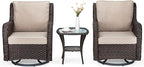 IDEALHOUSE 3 Pieces Outdoor Wicker Swivel Rocker Patio Set, 360-Degree Swivel Rocking Chair Elegant Wicker Patio Bistro Set with Tempered Glass Top Side Table (Apricot)