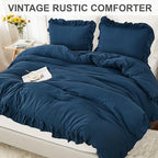 Andency Navy Blue Full Size Comforter Set(79x90Inch), 3 Pieces(1 Ruffle Comforter and 2 Pillowcases) Lightweight Fluffy Bedding Comforter Sets Full Bed, All Season Soft Microfiber Bedding Set
