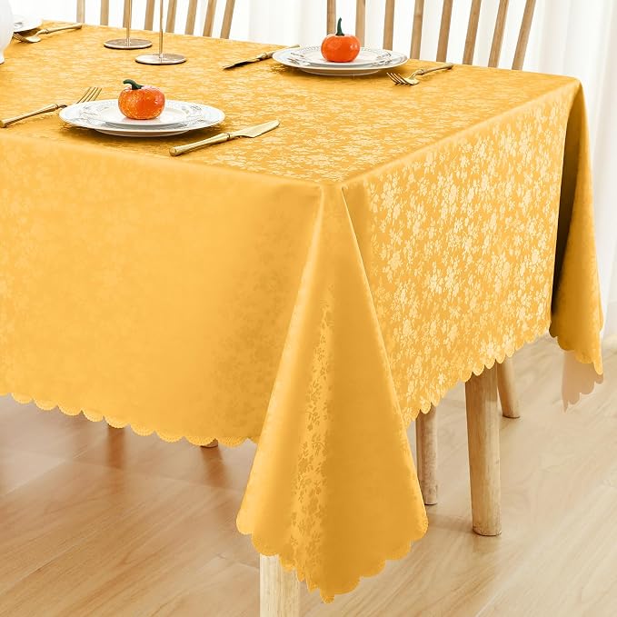 Smiry Square Waterproof Heavy Duty Vinyl Tablecloths, 54 x 54 Inch | Wipeable Washable Floral Embossed Table Cover for Kitchen and Dining Room, Indoor & Outdoor Use, Mustard Yellow
