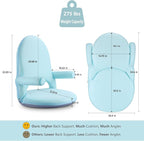 Nnewvante Floor Chair with Back Support and Armrest, 42 Angles Adjustable Washable Floor Seat, Folding Recliner with Cushion for Yoga Meditation Adults Kids Classroom Playing