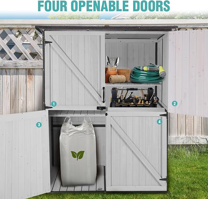 Outdoor Storage Cabinet with Adjustable Shelves, Large Metal Frame Garden Shed for Bike & Tool Storage, Lockable Waterproof Vertical Cabinet Box for Backyard, Patio, Lawn, Deck