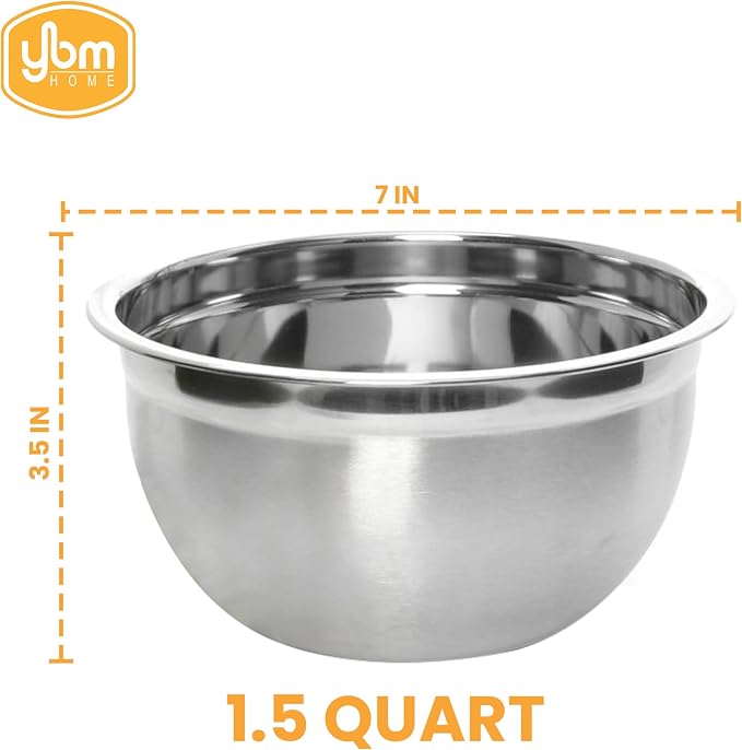 YBM HOME Heavy Duty Professional Stainless Steel Mixing Bowl – Commercial Grade Deep Prep & Serving Bowl for Baking, Cooking, Dough Mixing & Food Prep, Dishwasher Safe, 1.5 Quarts