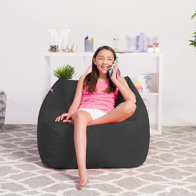 Posh Creations Structured Comfy Bean Bag Chair for Gaming, Reading, and Watching TV, Coronado Chair, Microsuede - Charcoal Gray