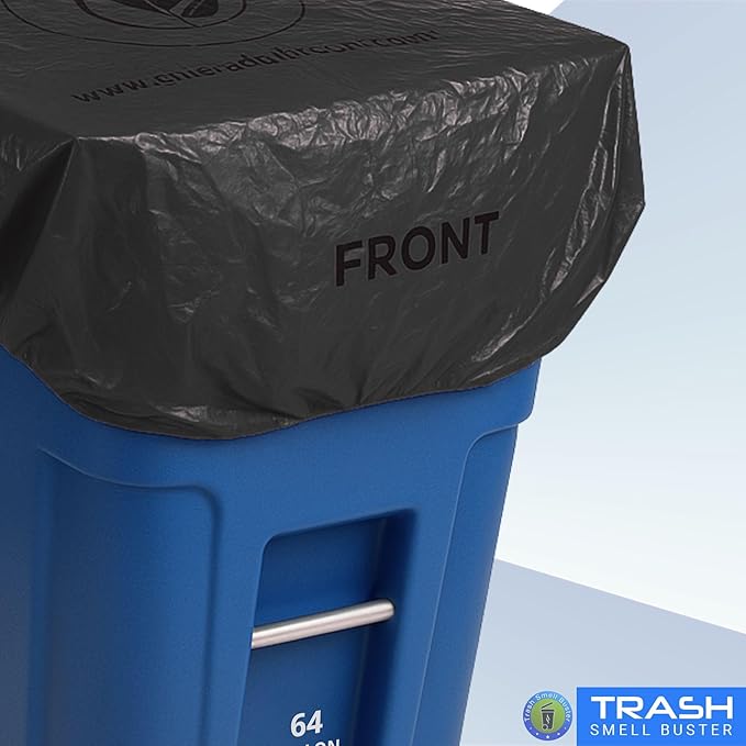 Trash Can Cover Odor Control with Elastic Band Lemon Scented Chemical Free 64 Gallon 2 Pack