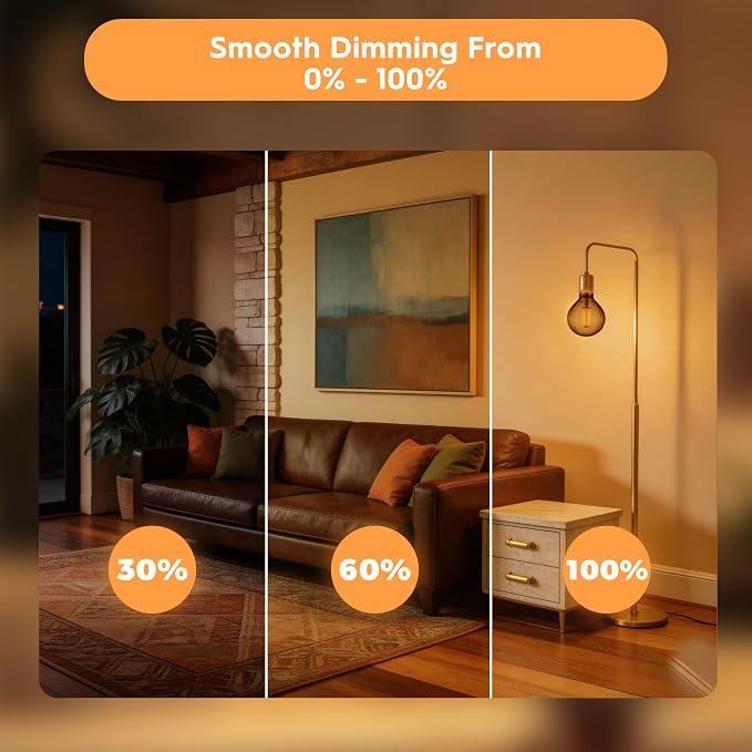 G125 Edison LED Bulb,4W Dimmable E26,2200K Smoke Striated Glass | Vintage Oversized Large Edison Bulb, Soft Warm Lighting, Dim, Widely Used In Stores, Coffee Shops & Indoor Outdoor Scenes
